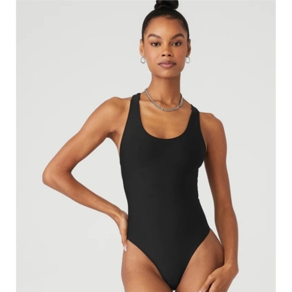 Alo Yoga Womens Airlift Barre Bodysuit Black Size XS Cutout Back Smoothing NWT